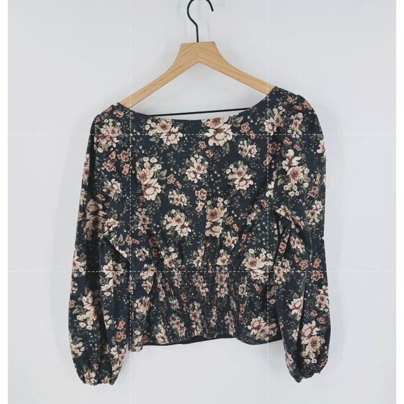 Abercrombie Fitch Dark Floral Square Neck Corset Romantic Long Sleeve Top Large - Picture 2 of 7